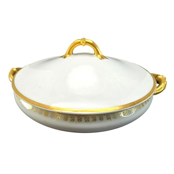 Haviland France Limoges Vegetable Dish White Gold Porcelain Vintage CM2112 - Picture 7 of 10